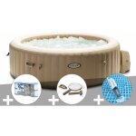 Kit spa gonflable intex purespa sahara rond bulles 4 places + 6 filtres + kit d'entretien + aspirateur ...