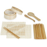 Kit  sushis, 2 nattes, cuiseur - vapeur, 20 paires de baguettes, cuillre  riz, spatule, set, nature ...