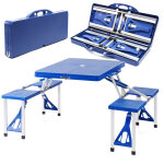 Wiltec ? ensemble table et 4 chaises pliantes 133 x 84, 5 x 67 cm ? structure aluminium ? surface pe ...