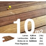 Kit terrasse bois exotique cumaru pour 10 m� ? lames 4 m, lambourdes 3, 95 m et visserie inox ? livraison ...