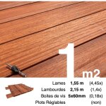 Kit terrasse bois exotique padouk pour 1 m ? lames 1, 55 m, lambourdes 1, 55 m et visserie inox