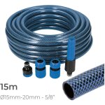 Edm - kit tuyau d'arrosage bleu interior 15mm exterior 25mm (5 / 8'') rouleau 15m avec accessoires