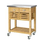 Desserte de cuisine sur roulettes en bambou ? plan de travail inox anti?empreintes, 734693 cm, 2 tiroirs ...