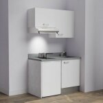 Kitchenette k01l - 120 cm - emplacements frigo top et hotte - blanc - cromo - évier à droite Kitchenette k01l - 120 cm - emplacements frigo top et hotte - blanc - cromo - évier à droite