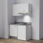 Kitchenette k01l - 120 cm - emplacements frigo top et hotte - blanc - cromo - évier à gauche Kitchenette k01l - 120 cm - emplacements frigo top et hotte - blanc - cromo - évier à gauche