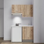 Kitchenette k01l - pt - 120 cm avec plan de travail et �vier, emplacements frigo et hotte fa�ade bois ...