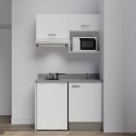 Kitchenette k02l - 120 cm avec plan monobloc, emplacement frigo, hotte et micro - ondes - blanc - cromo ...