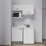 Kitchenette k02l - 120 cm avec plan monobloc, emplacement frigo, hotte et micro - ondes - blanc - snova ...