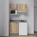 Kitchenette k02l - 120 cm avec plan monobloc, emplacement frigo, hotte et micro - ondes - bois - cromo ...