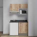 Kitchenette k02l - 120 cm avec plan monobloc, emplacement frigo, hotte et micro - ondes - bois - nero ...