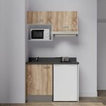 Kitchenette k02l - 120 cm avec plan monobloc, emplacement frigo, hotte et micro - ondes - bois - nero ...