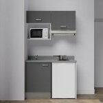 Kitchenette k02l - 120 cm avec plan monobloc, emplacement frigo, hotte et micro - ondes - gris - cromo ...