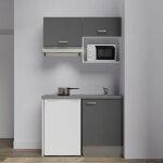 Kitchenette k02l - pt - 120 cm avec plan de travail et �vier - emplacements frigo, hotte et micro - ondes ...