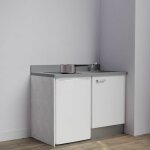 Kitchenette k08l - 120 cm avec plan monobloc et emplacement frigo top - blanc - cromo - vier  droite ...