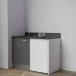 Kitchenette k08l - 120 cm avec plan monobloc et emplacement frigo top - gris - nero - vier  gauche