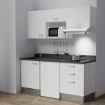 Cuisibane - kitchenette k20l - 180 cm - emplacements frigo, micro - ondes et hotte - blanc - nero - �vier ...
