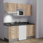 Cuisibane - kitchenette k20l - 180 cm - emplacements frigo, micro - ondes et hotte - bois - nero - vier ...