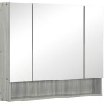 Kleankin - armoire miroir salle de bain 3 portes 5 �tag�res, niche - 90 x 15 x 75 cm - effet bois gris ...
