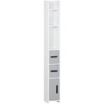 Kleankin - colonne de salle de bain h. 120 cm - 3 portes, 2 niches, �tag�re - blanc gris