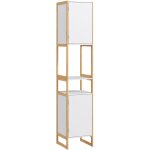 Kleankin - meuble colonne salle de bain 2 niches 2 portes �tag�re dim. 33l x 33l x 170h cm bambou blanc ...