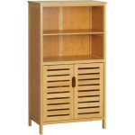 Kleankin - meuble rangement bas salle de bain bambou style naturel 2 portes avec tagre 2 niches bambou ...