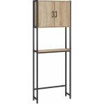 Kleankin - meuble wc meuble dessus toilettes style industriel 2 portes 2 �tag�res acier noir aspect ch�ne ...
