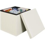 Pouf rangement en lin, pouf coffre 38x38x38cm, tabouret rangement, design pliable, pouf de rangement ...