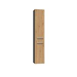 Hucoco - komma - meuble salle de bain 2 portes - 31x30x174 cm - colonne rangement sdb gris anthracite&ch�ne ...
