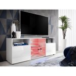 Komodee - meuble banc tv urbino, blanc / blanc, largeur 140cm x hauteur 53cm x profondeur 35cm, led rgb, ...