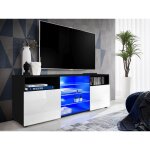 Meuble banc tv urbino, noir / blanc, largeur 140cm x hauteur 53cm x profondeur 35cm, led bleues, pour ...