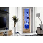 Vitrine armoire alessandria, blanc / wotan, largeur 60 cm x hauteur 192 cm x profondeur 42 cm, led bleues, ...