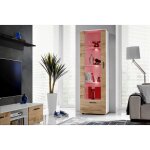 Vitrine armoire alessandria, blanc / wotan, largeur 60 cm x hauteur 192 cm x profondeur 42 cm, led rgb, ...