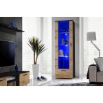 Vitrine armoire alessandria, noir / wotan, largeur 60 cm x hauteur 192 cm x profondeur 42 cm, led bleues, ...