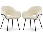 Kosmi - lot de 2 chaises en tissu beige andrea aspect bouclette et accoudoirs