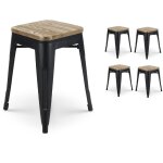 Lot de 4 tabourets en m�tal noir mat style industriel et assise en bois clair - hauteur 46 cm