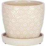 Pot de fleurs en cramique pour plantes ? 12 cm crme vintage avec bac d'gouttement motif cailles de ...