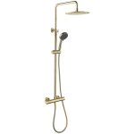 Kroos � - colonne de douche thermostatique dor� bross�, pommeau pluie et support douchette r�glable - ...