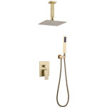 Colonne de douche encastrable, pommeau pluie plafond doré brossé - sirius Colonne de douche encastrable, pommeau pluie plafond doré brossé - sirius