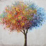 Kuateh - tableau peinture abstraite kuath 100x100 cm arbre de couleurs huile sur toile