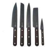 Laguiole - set de 5 couteaux de cuisine - lame noire - manches en bois d'h�tre - acier inoxydable - multicolor ...