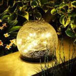 Lampe solaire pour jardin extrieur, lampadaire solaire, dcoration extrieure, globe en verre craquel, ...