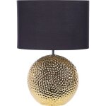 Lampe de table avec pied dor� en c�ramique forme boule et abat - jour noir en polyester nasva
