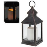 Lanterne  bougie led bronze noir 10. 5x10. 5x23cm poids 350g 3 piles aaa non incluses