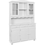 Laurie - buffet vaisselier 5 portes 3 tiroirs bois massif vernis blanc