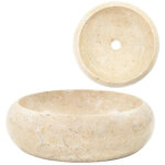 Vidaxl ? vasque � poser ronde en marbre cr�me 40 x 12 cm ? lavabo moderne facile � nettoyer ? design ...