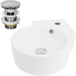 Luxebath - ml - design lavabo d'angle en c�ramique blanc, 45x36x13 cm, rond, avec bouchon de vidage chrome ...