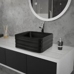 Luxebath - ml - design lavabo en cramique noir mat, 39 x 39 x 15 cm, carr, vasque  poser sur plan ...