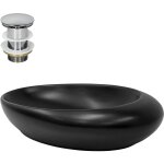 Luxebath - ml - design lavabo en cramique noir mat, 585 x 375 x 145 mm, ovale, forme galet, avec bouchon ...