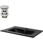 Luxebath - ml - design lavabo en cramique, noir mat, 61x16, 5x46 cm, rectangulaire, garniture de vidage, ...