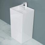 Doporro lavabo colonne sur pied rectangulaire blanc vasque fonte min�rale solid surface lave mains pour ...